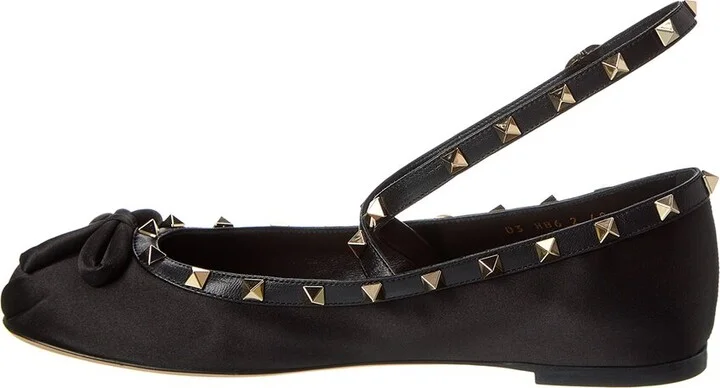 Valentino Rockstud Satin & Leather Ankle Strap Ballerina Flat - Image 2
