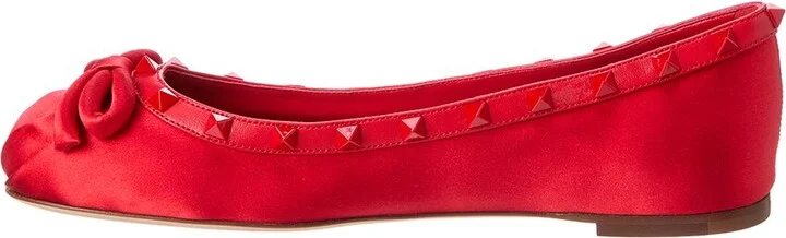 Valentino Rockstud Satin & Leather Ballerina Flat - Image 2