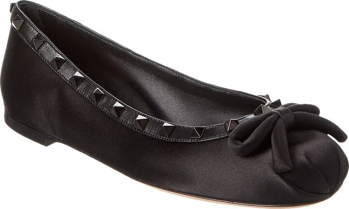 Valentino Rockstud Satin & Leather Ballerina Flat