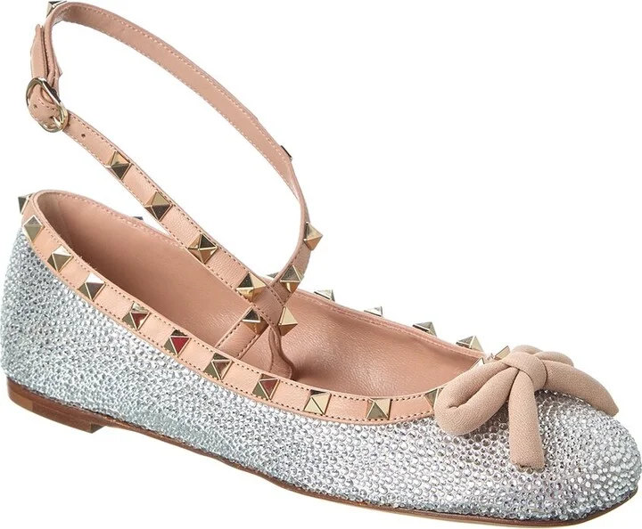 Valentino Rockstud Satin & Leather Flat