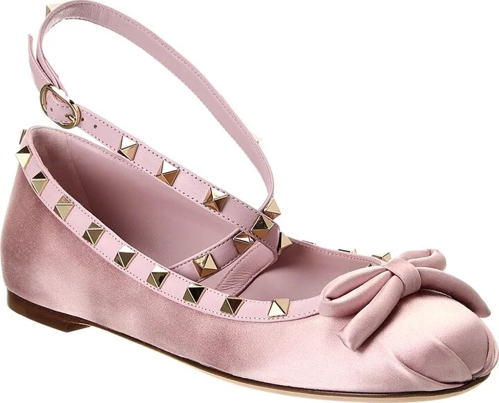 Valentino Rockstud Satin & Leather Flat