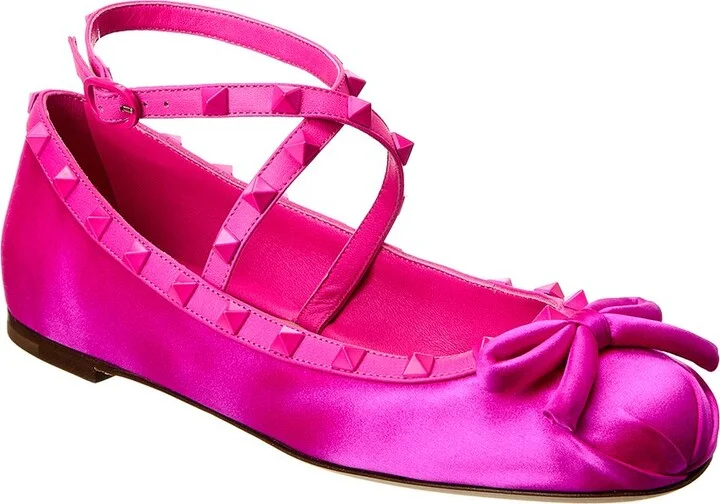 Valentino Rockstud Satin & Leather Flat
