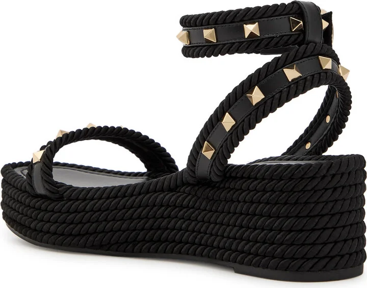 Valentino Rockstud Torchon Silk Espadrille Wedge Sandals - Image 2