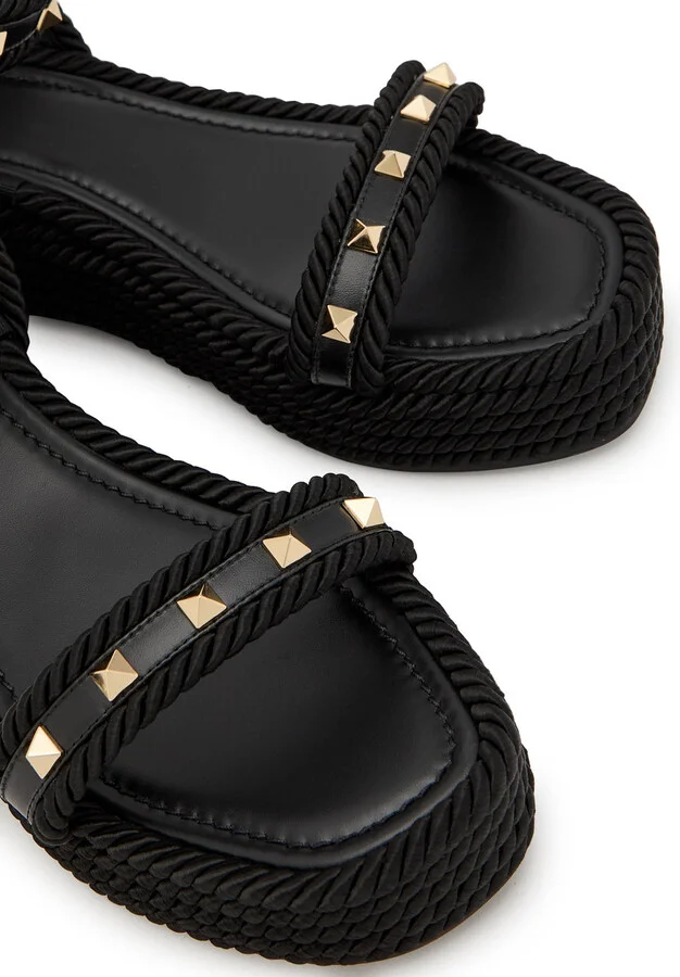 Valentino Rockstud Torchon Silk Espadrille Wedge Sandals - Image 3