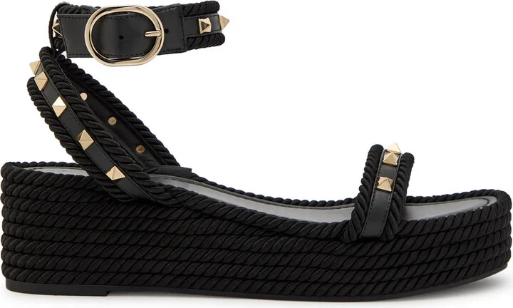 Valentino Rockstud Torchon Silk Espadrille Wedge Sandals