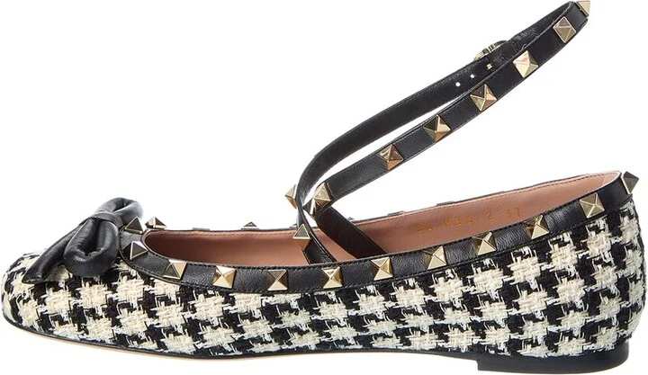 Valentino Rockstud Tweed & Leather Flat - Image 2