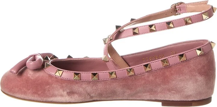 Valentino Rockstud Velvet & Leather Flat - Image 2