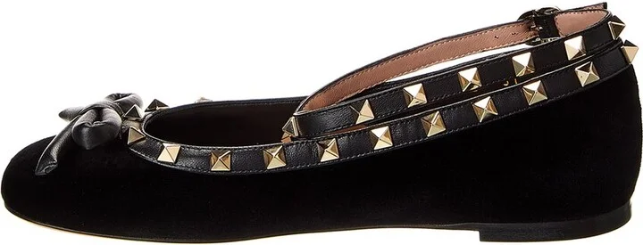 Valentino Rockstud Velvet & Leather Flat - Image 2