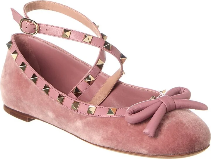Valentino Rockstud Velvet & Leather Flat