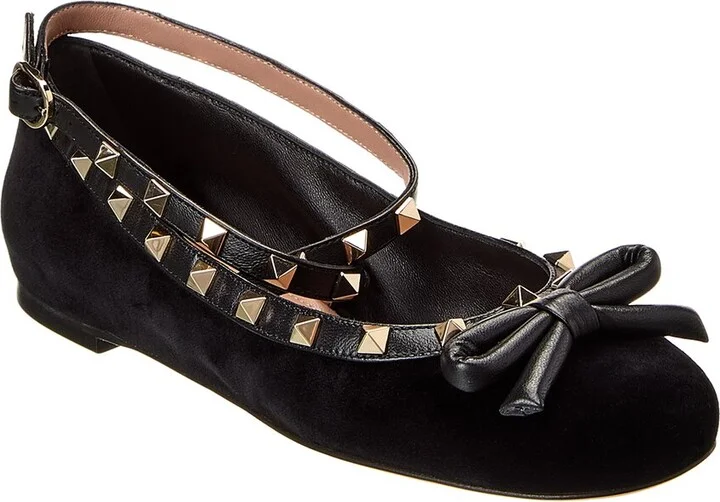Valentino Rockstud Velvet & Leather Flat