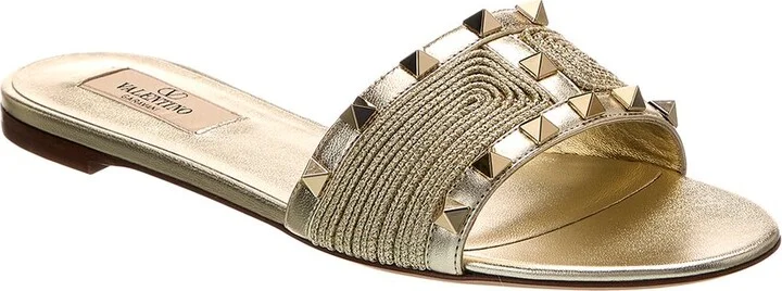 Valentino Rockstud Woven & Leather Sandal