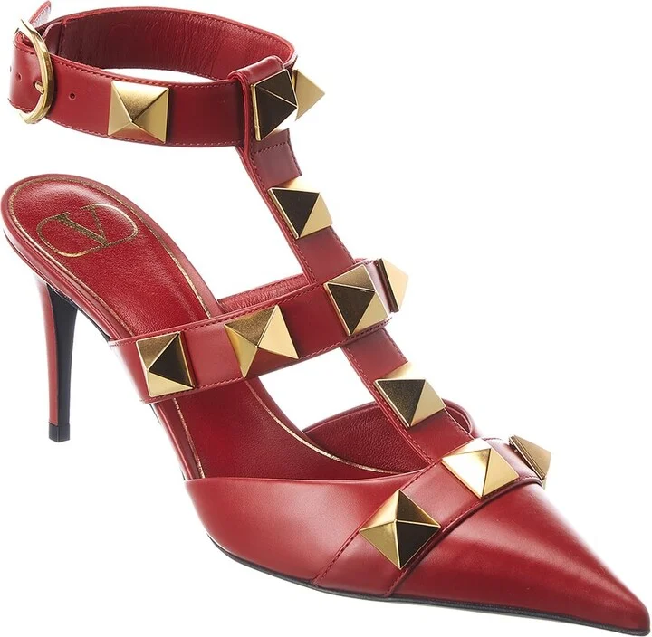 Valentino Roman Stud 80 Leather Ankle Strap Pump