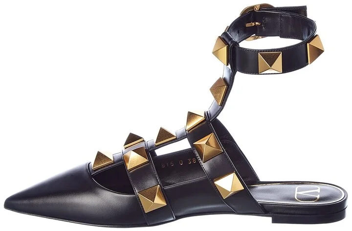 Valentino Roman Stud Leather Ankle Strap Flat - Image 2