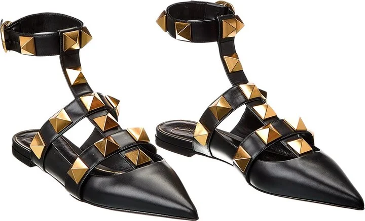 Valentino Roman Stud Leather Ankle Strap Flat (Authentic Pre-Loved)