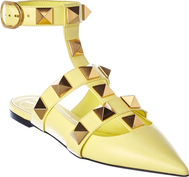 Valentino Roman Stud Leather Ankle Strap Flat
