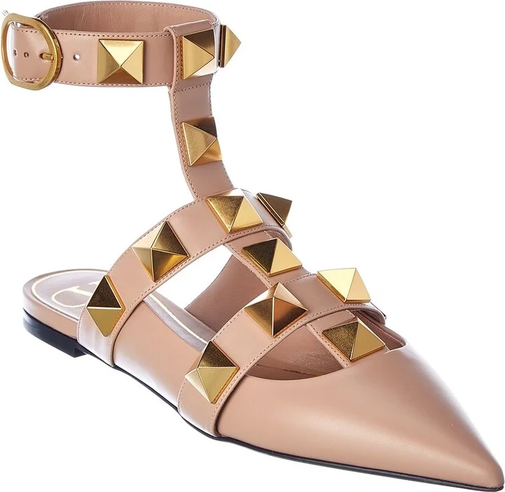 Valentino Roman Stud Leather Ankle Strap Flat