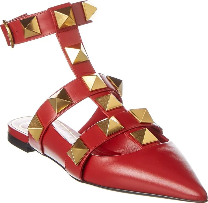 Valentino Roman Stud Leather Ankle Strap Flat