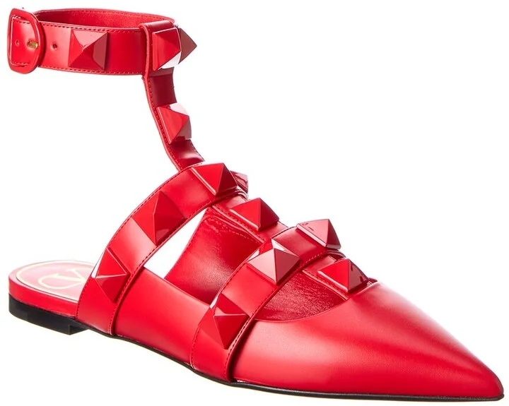 Valentino Roman Stud Leather Ankle Strap Flat