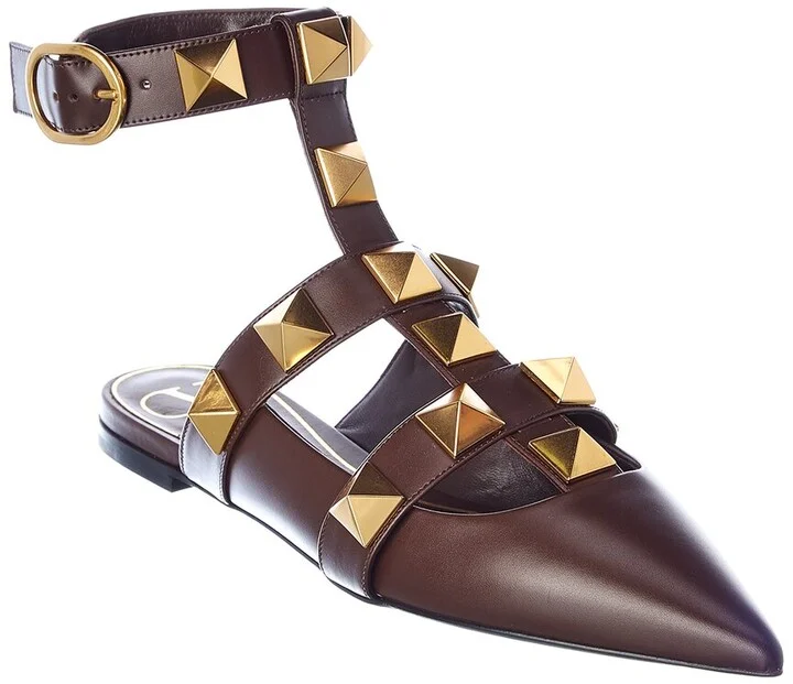 Valentino Roman Stud Leather Ankle Strap Flat