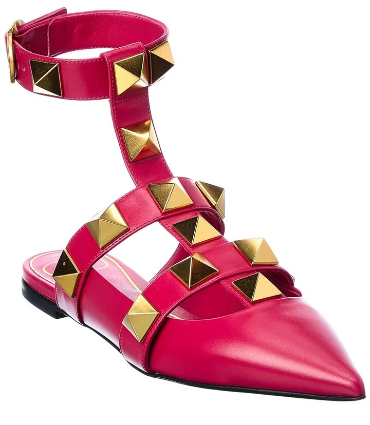 Valentino Roman Stud Leather Ankle Strap Flat