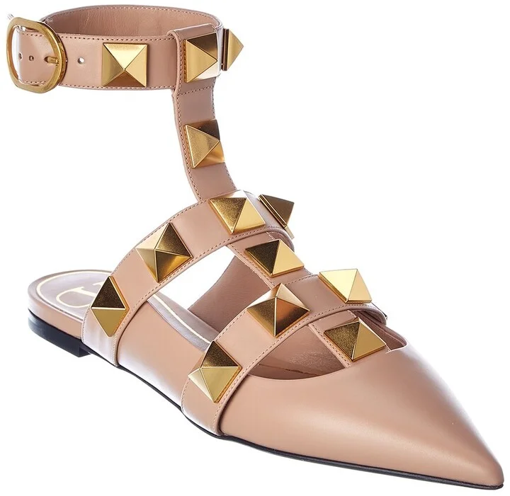 Valentino Roman Stud Leather Ankle Strap Flat