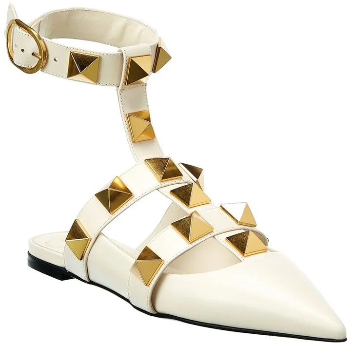 Valentino Roman Stud Leather Ankle Strap Flat