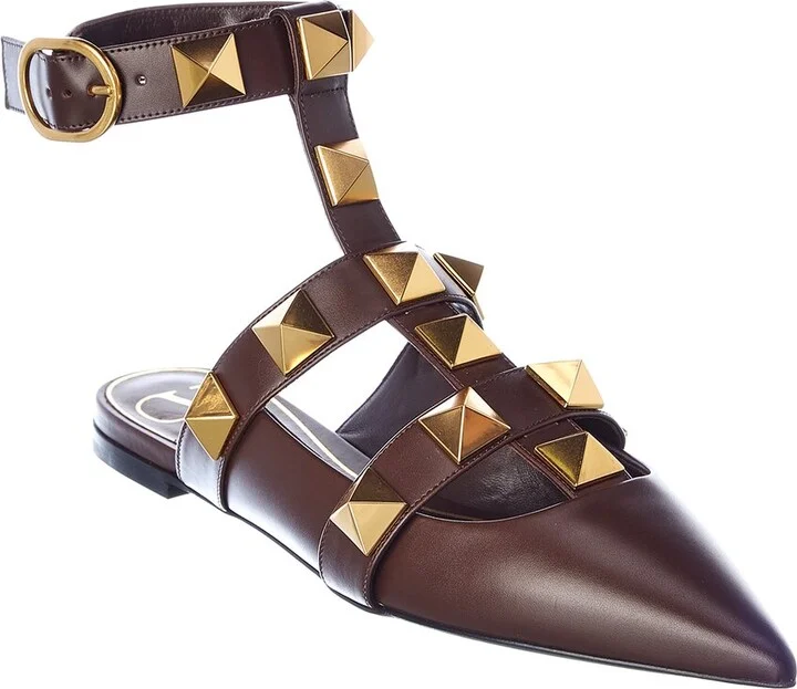 Valentino Roman Stud Leather Ankle Strap Flat