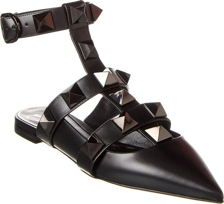 Valentino Roman Stud Leather Ankle Strap Flat