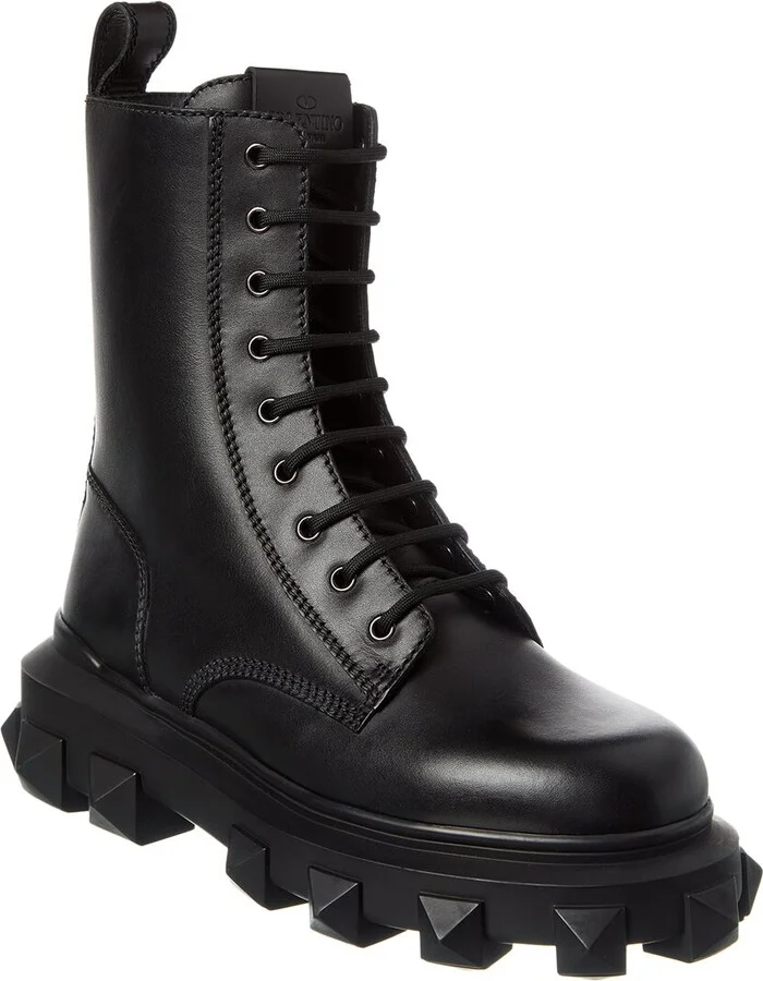 Valentino Roman Stud Leather Combat Boot