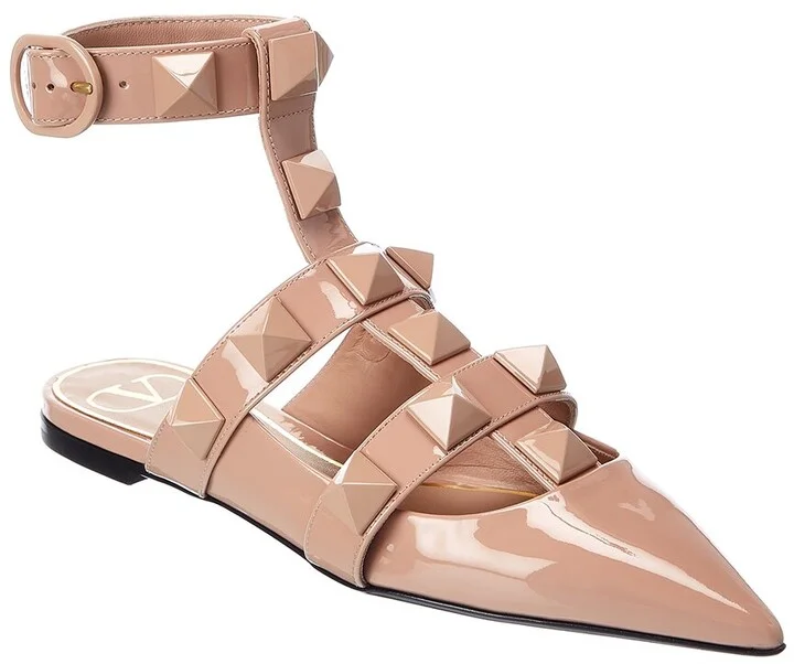 Valentino Roman Stud Patent Ankle Strap Flat