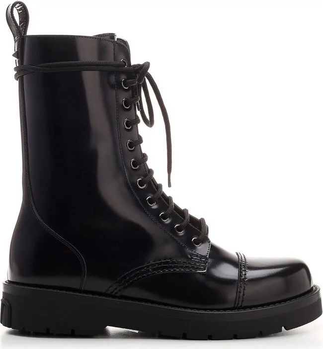 Valentino Round Toe Lace-Up Boots