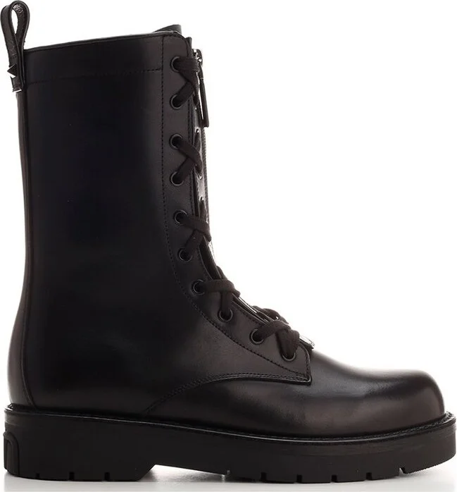 Valentino Round Toe Lace-Up Combat Boots