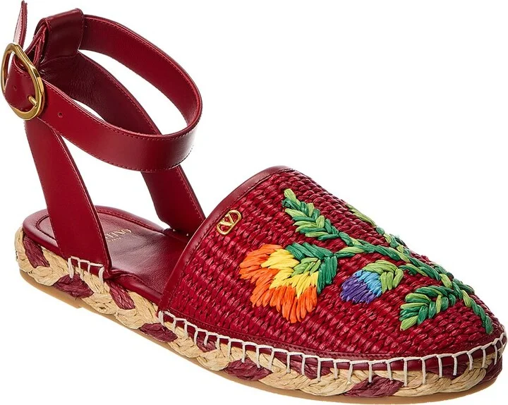 Valentino Straw & Leather Espadrille