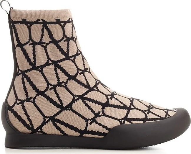 Valentino Toile Iconographe Round Toe Sock Boots