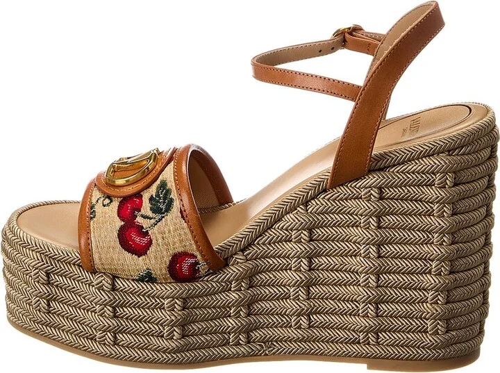 Valentino Vlogo 120 Cherryfic Leather-Trim Wedge Sandal - Image 2
