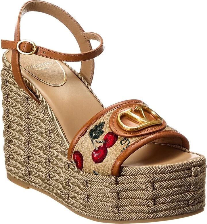 Valentino Vlogo 120 Cherryfic Leather-Trim Wedge Sandal