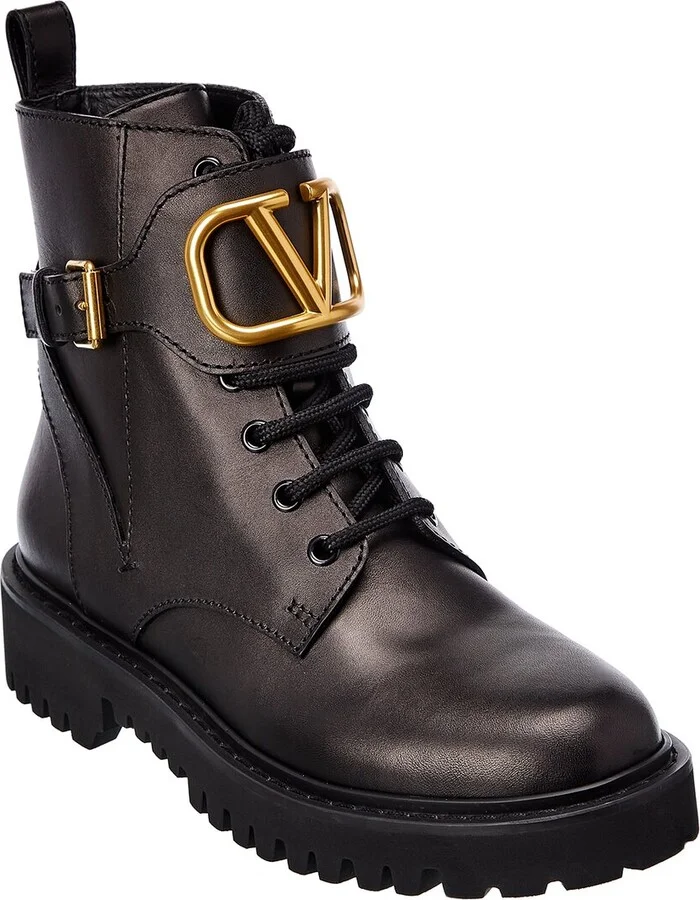 Valentino Vlogo 35 Leather Combat Boot