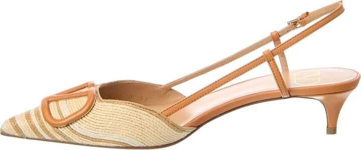 Valentino Vlogo 40 Raffia & Leather Slingback Pump - Image 2
