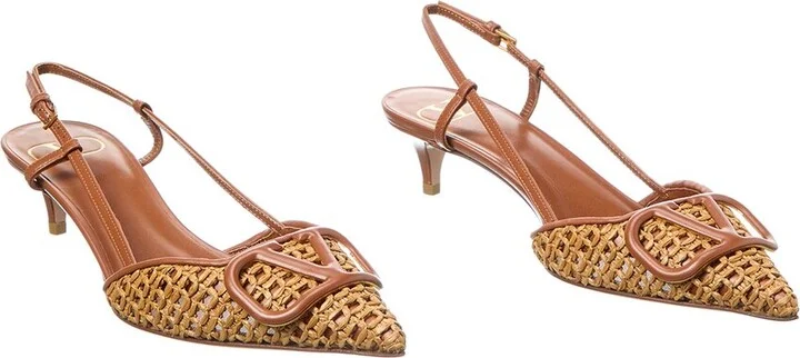 Valentino VLogo 40 Straw & Leather Slingback Sandal (Authentic Pre-Loved)