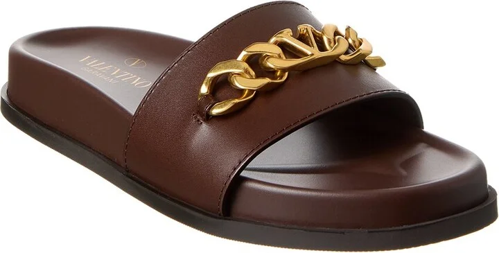 Valentino Vlogo Chain Leather Slide