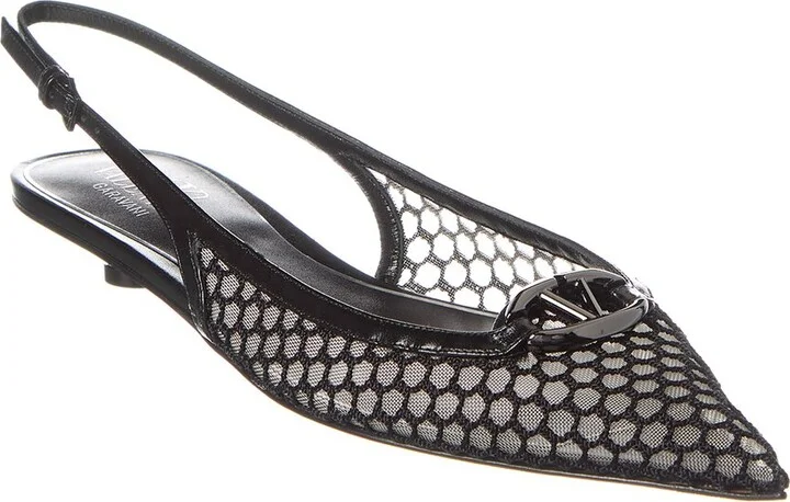 Valentino Vlogo Mesh & Leather Slingback