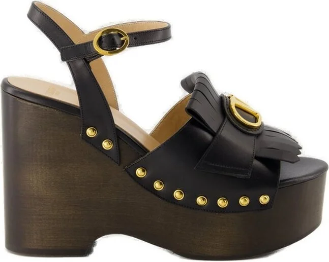 Valentino VLogo Plaque Fringed Edge Sandals