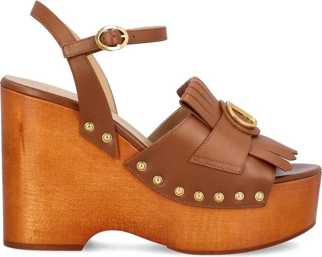 Valentino VLogo Plaque Fringed Edge Sandals