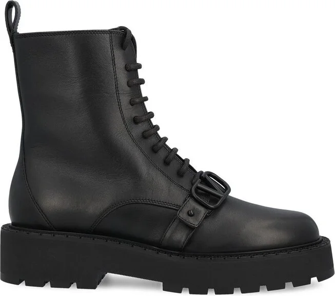 Valentino VLogo Plaque Lace-Up Combat Boots
