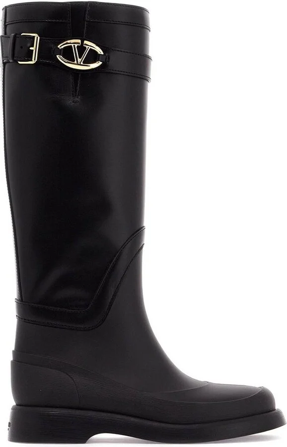 Valentino VLogo Plaque Round Toe Boots