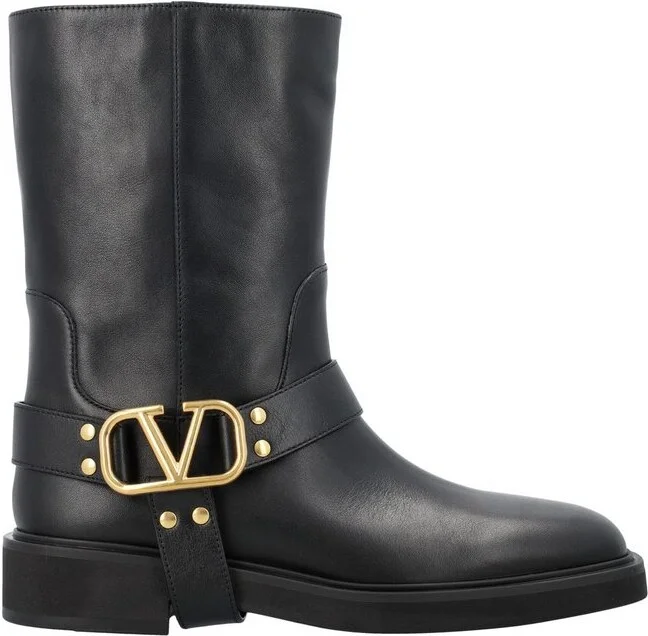 Valentino VLogo Plaque Square Toe Boots
