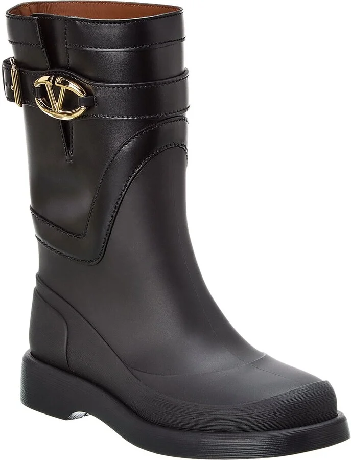 Valentino Vlogo Rubber & Leather Rain Boot