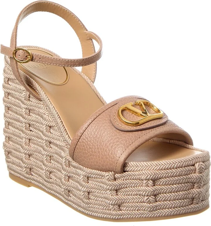 Valentino Vlogo Signature 120 Grainy Leather Wedge Sandal