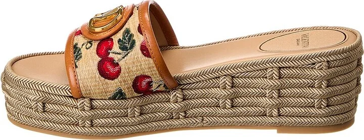Valentino Vlogo Signature 60 Cherryfic Leather-Trim Wedge Sandal - Image 2