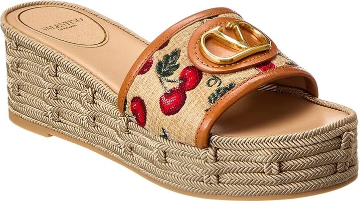 Valentino Vlogo Signature 60 Cherryfic Leather-Trim Wedge Sandal